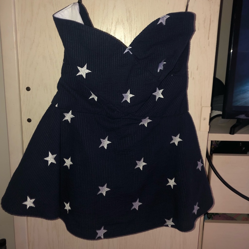 strapless blue top with stars